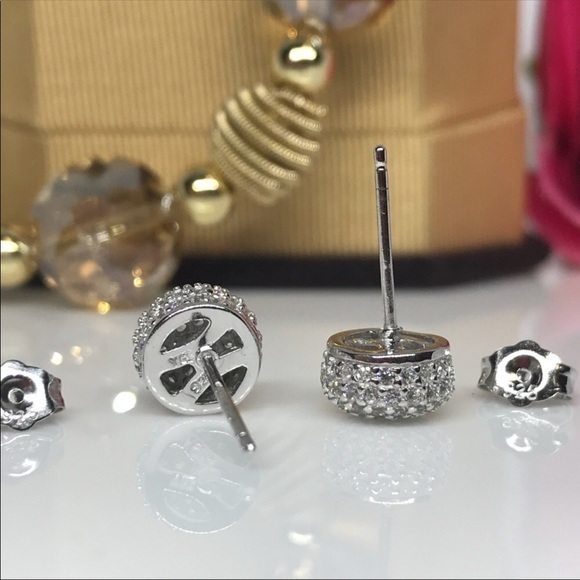 Micro paved dome silver earrings - Picture 5 of 5